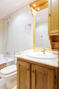 a bathroom with a sink and a toilet and a mirror at Apartamento Otoño - Apartamentos Nature in Cangas del Narcea
