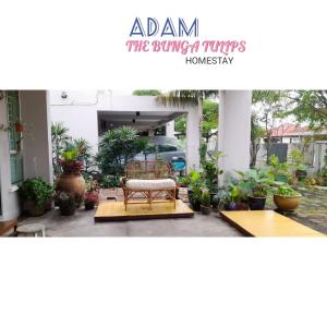 an image of a porch with a bench and potted plants at AdamPoolHomestay in Alor Setar