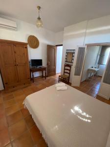 Zimmer mit einem Bett, einem Tisch und einem Stuhl in der Unterkunft Hotel Casa Fina - Adults Recommended in Conil de la Frontera