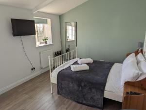 Schlafzimmer mit einem Bett und einem Flachbild-TV in der Unterkunft The Studio @ Cleeve Hill in Bath