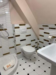 a bathroom with a toilet and a sink at Hotel Le Clery in Paris