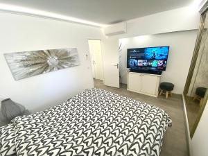 Televízia a/alebo spoločenská miestnosť v ubytovaní Magnifique appartement les pieds dans l’eau à Nice