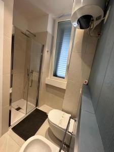 a bathroom with a toilet and a shower and a sink at DI PASSAGGIO in Bari