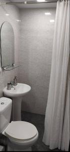 La salle de bains est pourvue de toilettes blanches et d'un lavabo. dans l'établissement KAYARAN home, à Gyumri