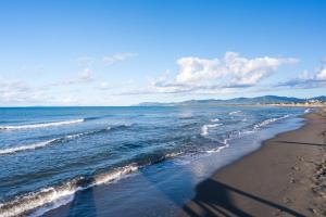 una vista sulla spiaggia in una giornata di sole di Lola Piccolo Hotel e Appartamenti a Marina di Grosseto