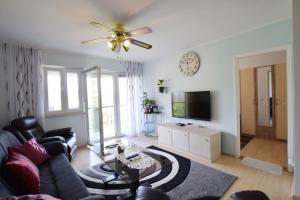 a living room with a couch and a tv at Back To Nature - Apartment Borodin in Stranići kod Lovreča