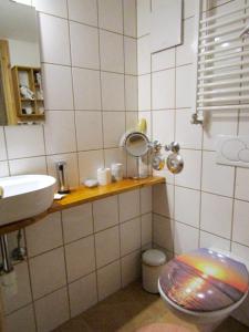 un piccolo bagno con lavandino e servizi igienici di FeWo Sonne a Costanza