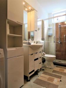 a bathroom with a sink and a toilet and a shower at Apartments Franica in Zadar