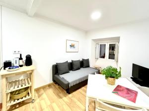 Apartments Center Alfama في لشبونة: غرفة معيشة مع أريكة وتلفزيون