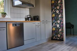 a kitchen with a counter and a dishwasher at appartement Elperhof 16B in Schoonloo