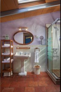 een badkamer met een wastafel en een spiegel bij Casa rural La Rosa de Llerena in Llerena