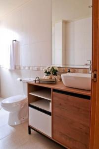 a bathroom with a sink and a toilet at Urbión Etxea. in Viana