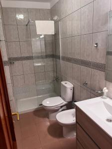 a bathroom with a toilet and a shower and a sink at Ático Parque in San Sebastián de la Gomera