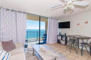 a living room with a view of the ocean at Oceanfront 1 bedroom King suite- Ocean Forest Plaza 1911 in Myrtle Beach