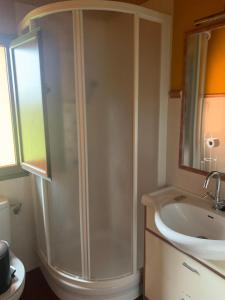 a bathroom with a shower and a sink at El Pajar de Ondina 179 in Cudillero