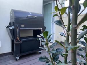 a black printer sitting in a room with a plant at Casa Rosas do Mondego in Figueira da Foz