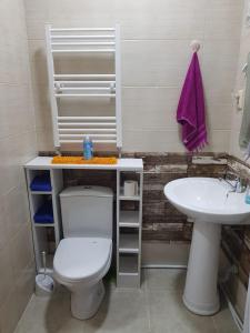a bathroom with a toilet and a sink at Seaside Apartments Batumi zurab gorgiladze street 96 2 th floor in Batumi