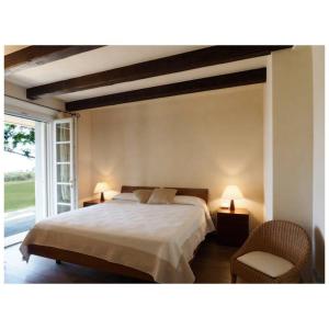 Monti di Licciana Nardi的住宿－Appartamento La Mimosa，卧室配有床、椅子和窗户。
