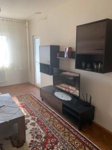 a living room with a coffee table and a television at Flat 4you & WI-FI in Arad