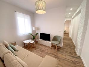 salon z kanapą i telewizorem w obiekcie Apartamento La Merced w Maladze