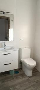 a white bathroom with a toilet and a sink at Alojamiento Vega Granada in Cúllar-Vega