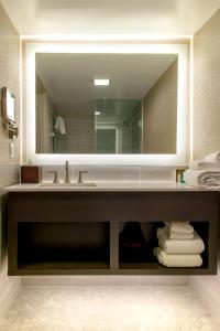 a bathroom with a sink and a large mirror at Crowne Plaza Executive Center Baton Rouge, an IHG Hotel in Baton Rouge
