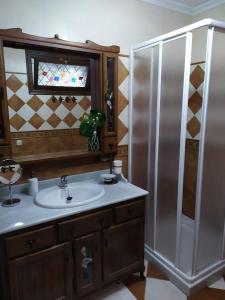 a bathroom with a sink and a shower at Casa rural La Matriche in Mijas