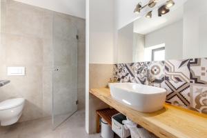 een badkamer met een wastafel, een toilet en een douche bij Olea in Ika
