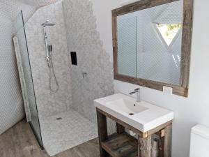 a bathroom with a sink and a shower at Maple Park in Kilmore East