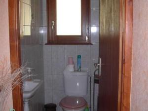 a small bathroom with a toilet and a sink at Chalet cosy en bordure de forêt avec wifi, terrasse et équipements complets à Rochesson - FR-1-589-235 in Rochesson +14 photos