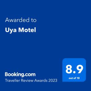 Certificat, premi, rètol o un altre document de Uya Motel