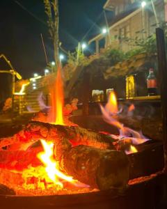 uma grande fogueira com carne em cima em Spring Brooks Homestay em Darjeeling