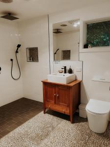 a bathroom with a sink and a toilet at Misty Mountain Retreat in Olinda