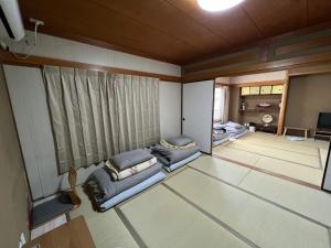 a living room with two couches and a television at HOSTEL OE in Yoshinogawa