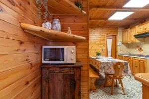 a kitchen with a microwave on a wooden wall at New apartment in Bormio - Centrale 20 in Piatta
