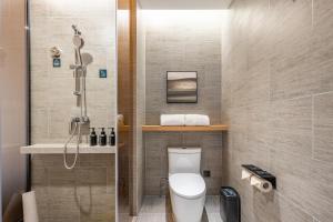 une salle de bain avec toilettes et douche dans l'établissement Atour Hotel Hefei Binhu International Convention and Exhibition Center, à Hefei 14 autres photos