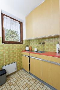 uma cozinha com um lavatório e uma bancada em Ferienhaus Hölzl 