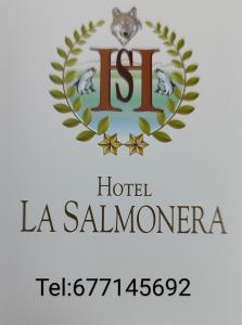 a sign for a hotel la salerno with a logo at La Salmonera Cangas de Onís in Caño