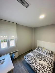 a bedroom with a bed and a table and a desk at HOSPEDAJE CUATRO VIENTOS in Madrid