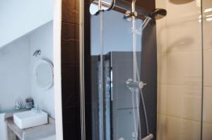 a bathroom with a shower with a glass door at L'Atelier des dépendances in Lipsheim