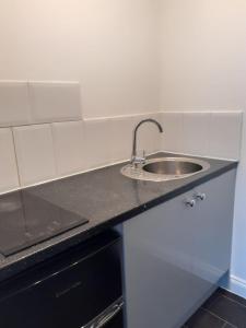 - une cuisine avec un évier et un comptoir dans l'établissement Self-contained Studio near Heathrow - 77VFR1, à Cranford