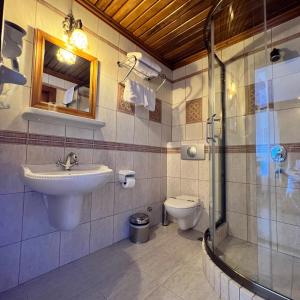 een badkamer met een wastafel en een toilet bij KAZDAĞLARI ZEYTUNİHAN BUTİK OTEL in Edremit