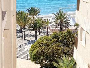 widok na plażę z palmami i oceanem w obiekcie Mirador APARTMENTS BEACH FIRST LINE w mieście Santa Pola