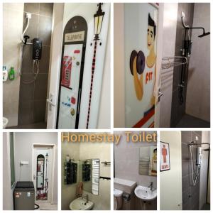 a collage of pictures of a bathroom with a shower and a toilet at JOE Homestay in Alor Setar