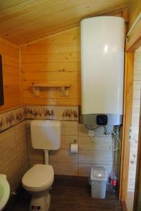 małą łazienkę z toaletą i umywalką w obiekcie Villa Hedi Apartman w mieście Dunakiliti