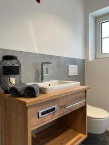 ein Bad mit einem Waschbecken und einem WC in der Unterkunft Hotel Gasthof zum Wulfen in Sulzbach-Rosenberg
