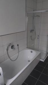 a bathroom with a shower and a bath tub at Ferienwohnung Sonne 