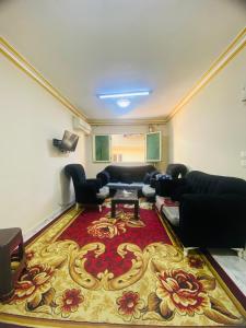 a living room with a couch and a rug at Salam Appartment in Cairo