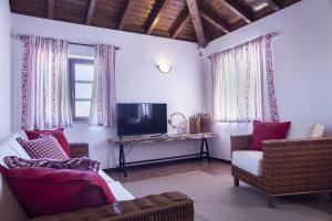 ein Wohnzimmer mit einem Sofa und einem TV in der Unterkunft Refúgio do Monte in Odemira
