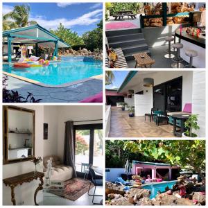 a collage of photos with a swimming pool at Mini boutique resort exclusively for your family or friends in Willemstad
